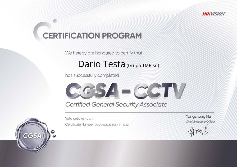 Certificado Hikvision CGSA · CCTV